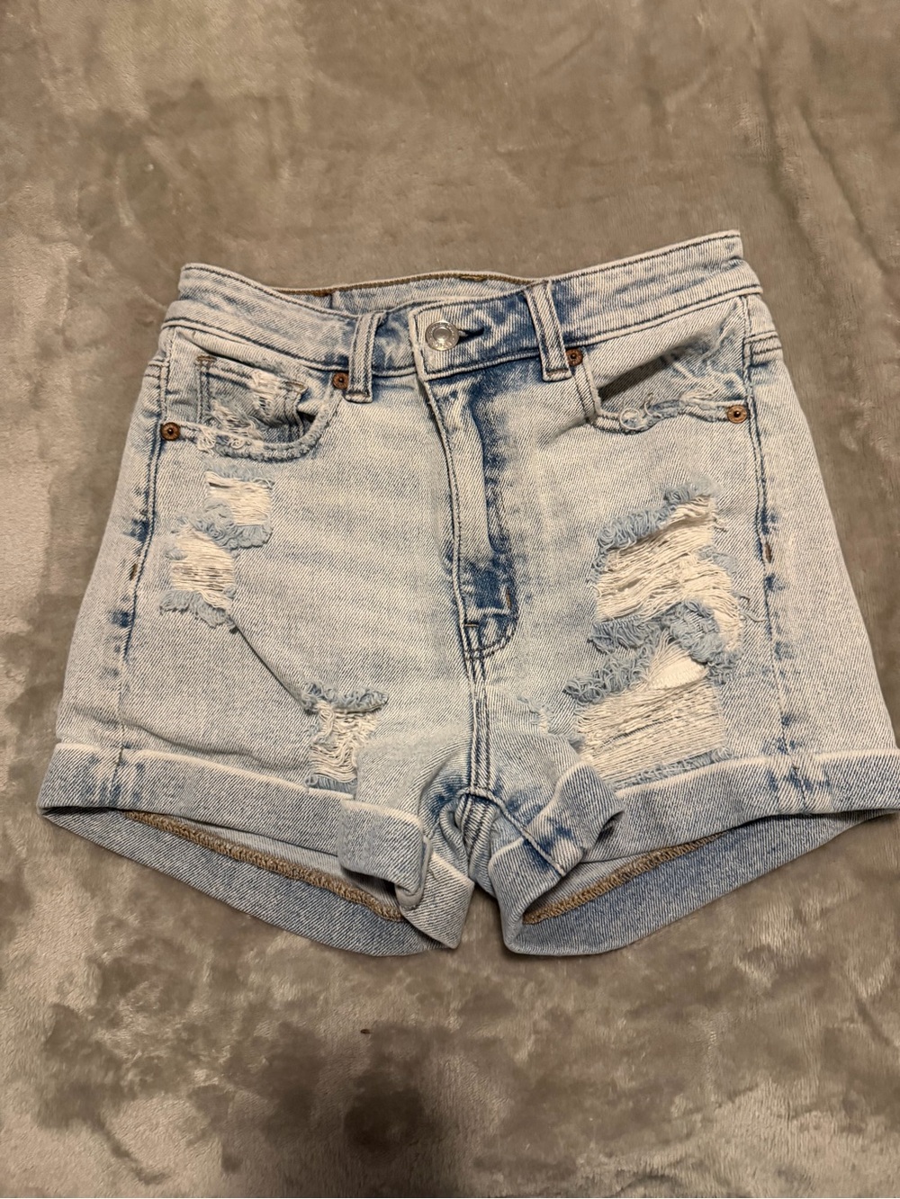 American Eagle Outfitters Denim Light Blue Ripped/Distressed Mom Shorts